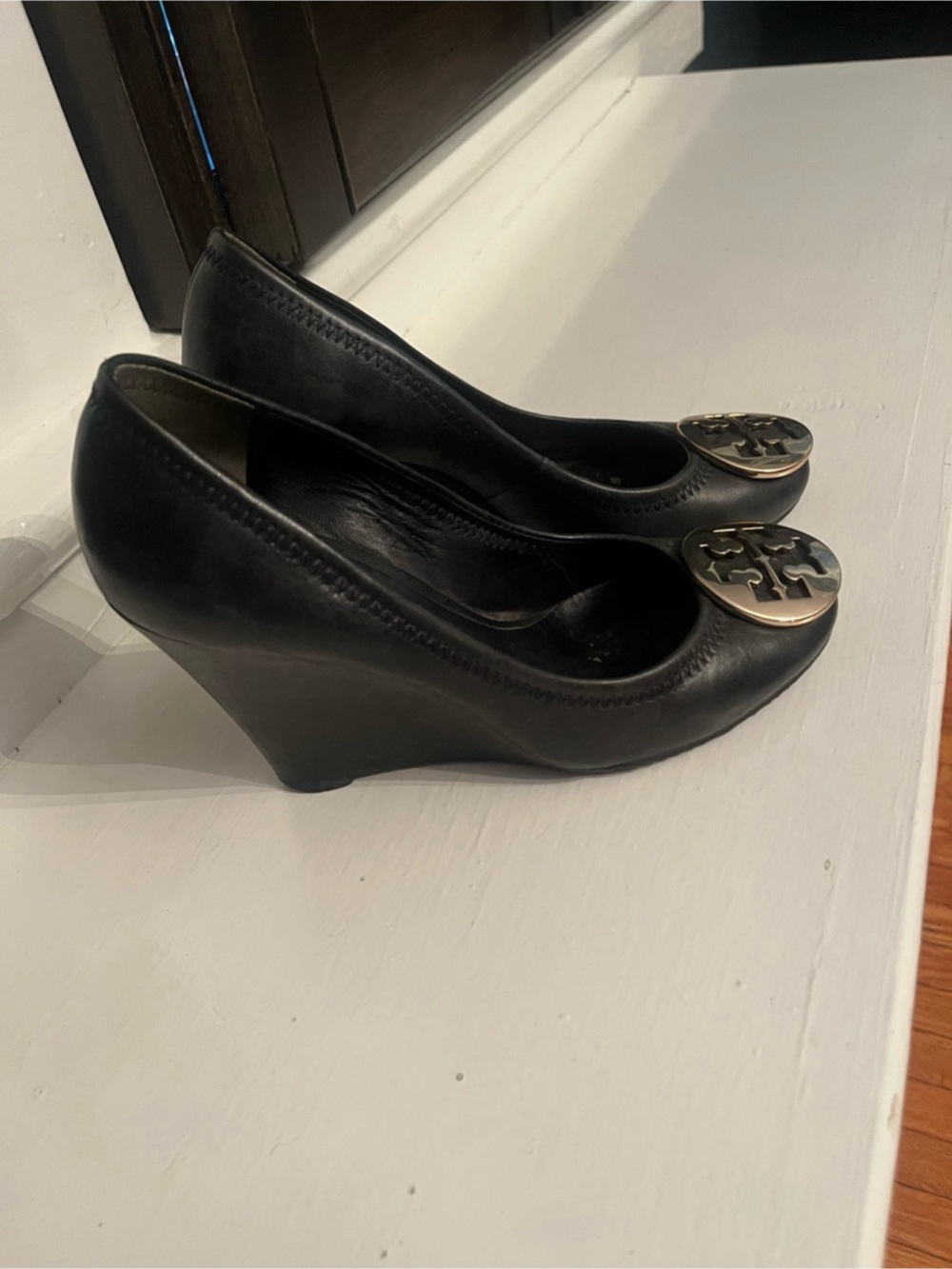 Tory Burch Sally Wedge Pump Black Logo Wedges